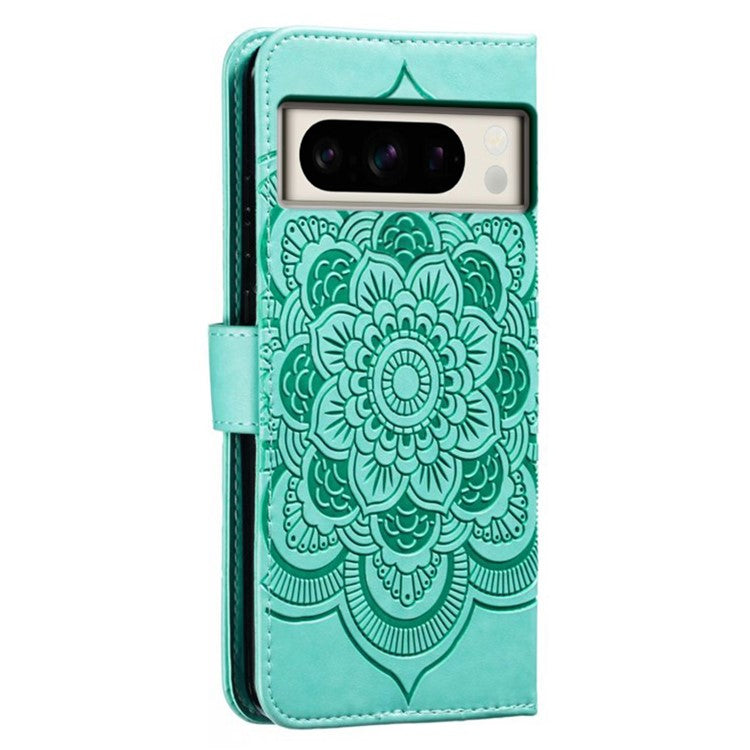 For Google Pixel 8 Pro Case PU Leather Mandala Imprinted Design Wallet Phone Cover - Green