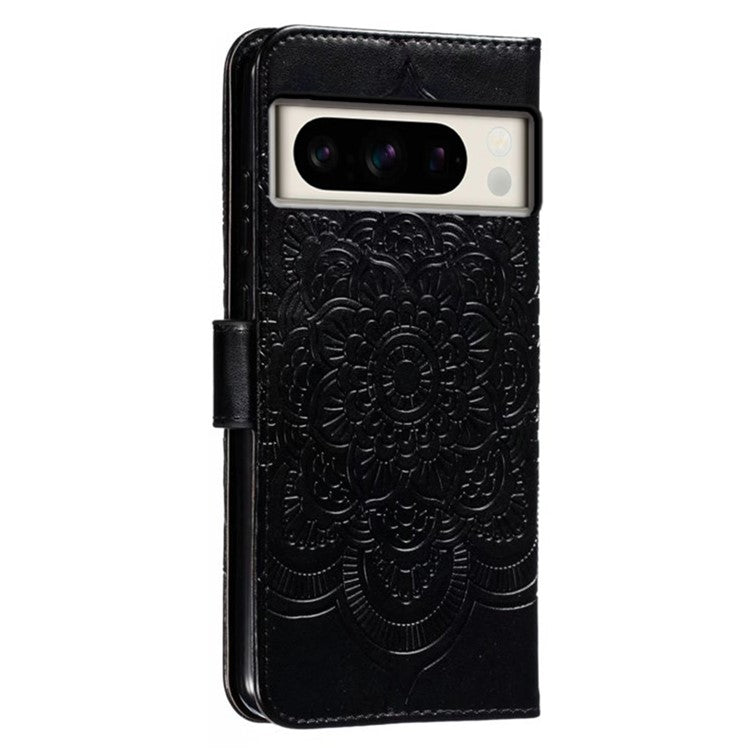 For Google Pixel 8 Pro Case PU Leather Mandala Imprinted Design Wallet Phone Cover - Black