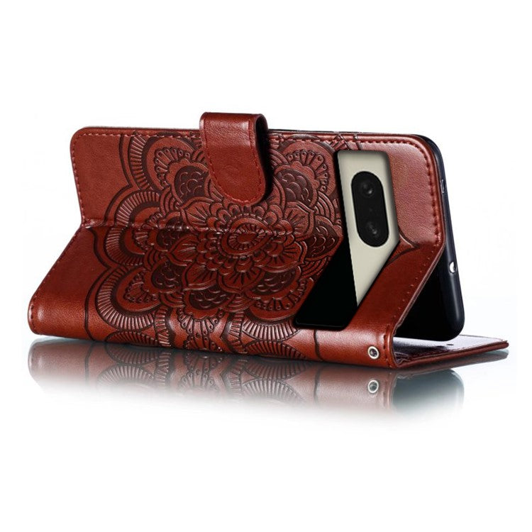 For Google Pixel 8 Case PU Leather Mandala Imprinted Design Wallet Phone Cover - Brown