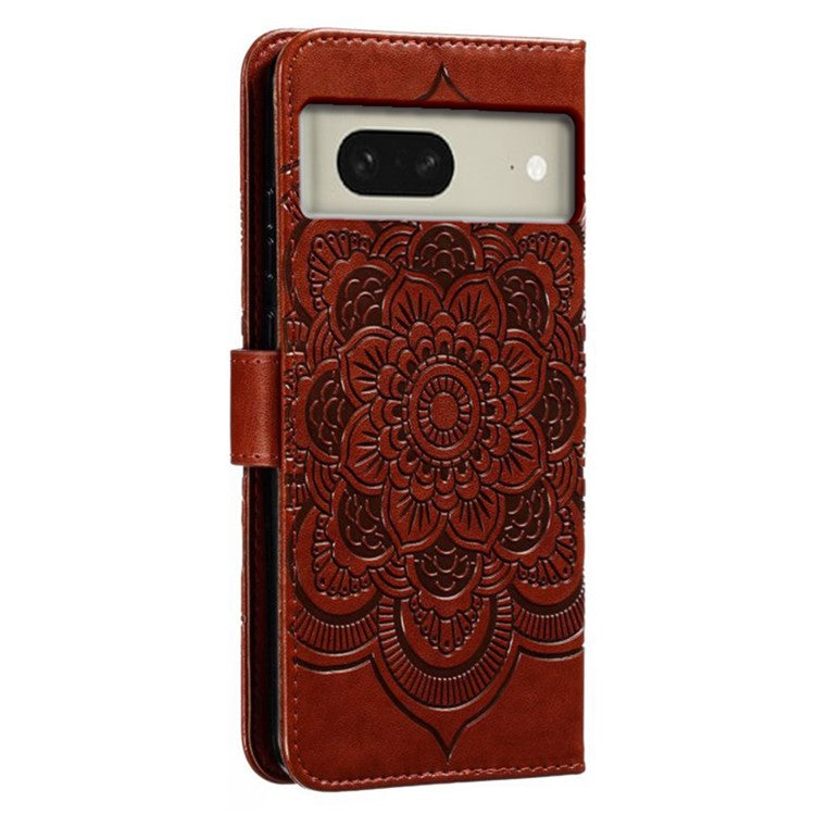 For Google Pixel 8 Case PU Leather Mandala Imprinted Design Wallet Phone Cover - Brown