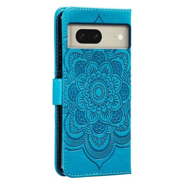 For Google Pixel 8 Case PU Leather Mandala Imprinted Design Wallet Phone Cover - Blue