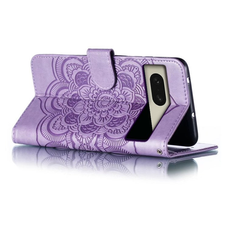 For Google Pixel 8 Case PU Leather Mandala Imprinted Design Wallet Phone Cover - Purple