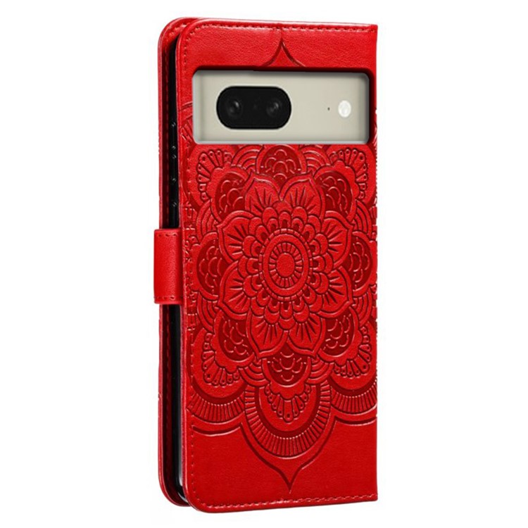 For Google Pixel 8 Case PU Leather Mandala Imprinted Design Wallet Phone Cover - Red