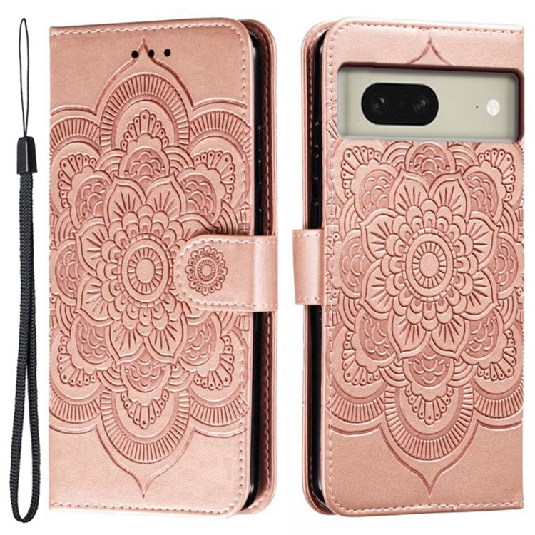 For Google Pixel 8 Case PU Leather Mandala Imprinted Design Wallet Phone Cover - Rose Gold