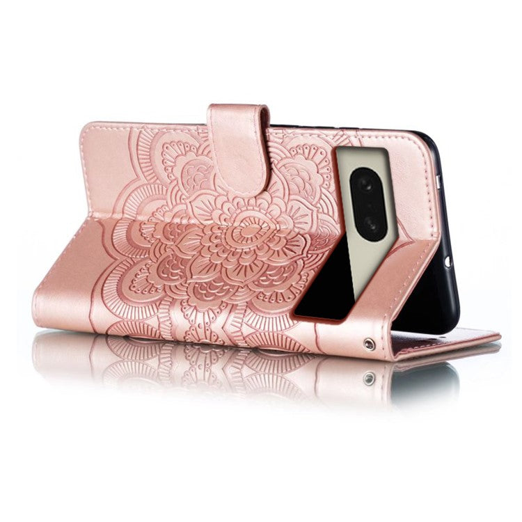 For Google Pixel 8 Case PU Leather Mandala Imprinted Design Wallet Phone Cover - Rose Gold