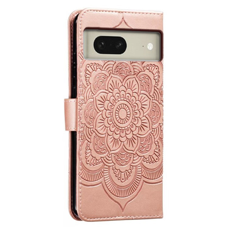 For Google Pixel 8 Case PU Leather Mandala Imprinted Design Wallet Phone Cover - Rose Gold