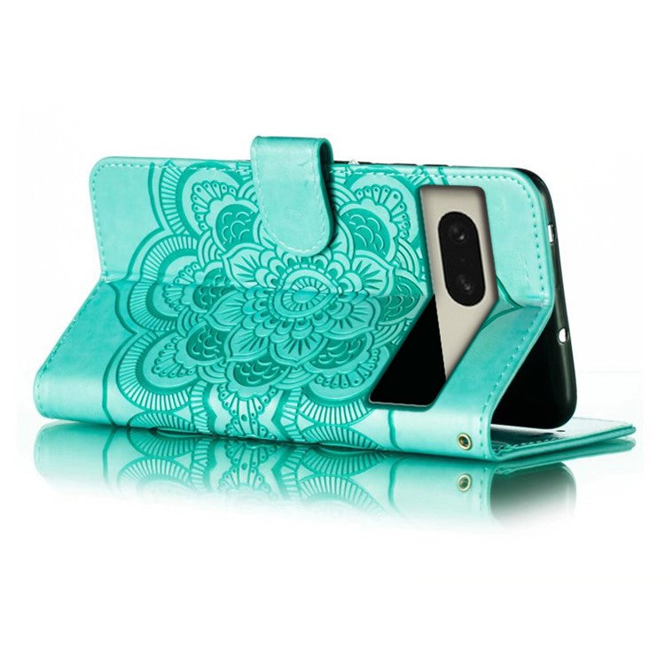 For Google Pixel 8 Case PU Leather Mandala Imprinted Design Wallet Phone Cover - Green