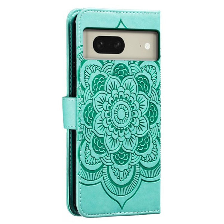 For Google Pixel 8 Case PU Leather Mandala Imprinted Design Wallet Phone Cover - Green