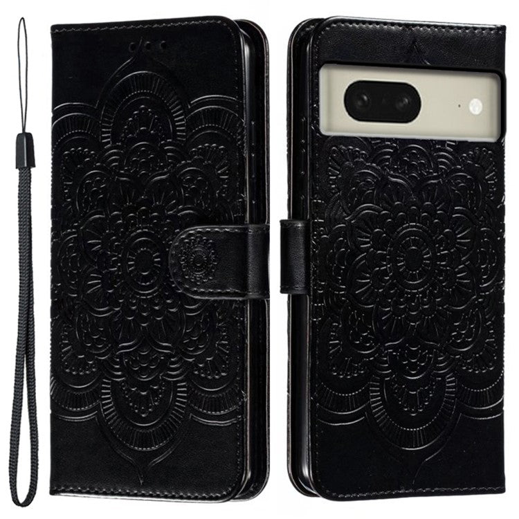 For Google Pixel 8 Case PU Leather Mandala Imprinted Design Wallet Phone Cover - Black