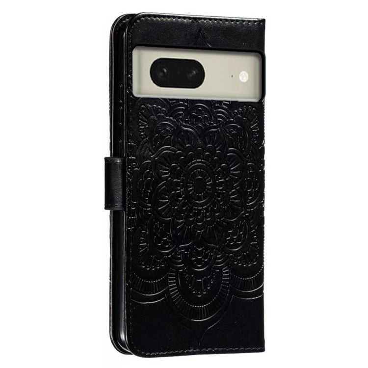 For Google Pixel 8 Case PU Leather Mandala Imprinted Design Wallet Phone Cover - Black