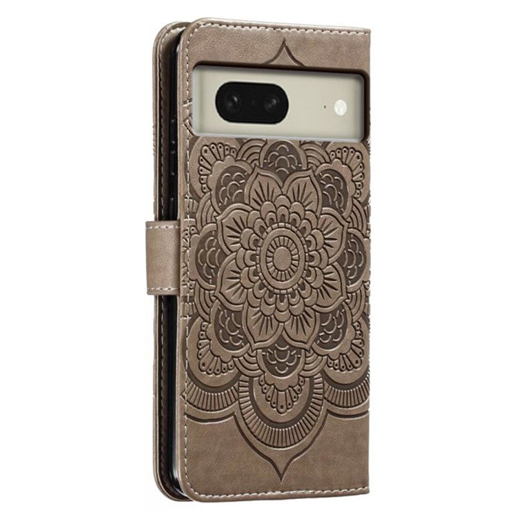 For Google Pixel 8 Case PU Leather Mandala Imprinted Design Wallet Phone Cover - Grey