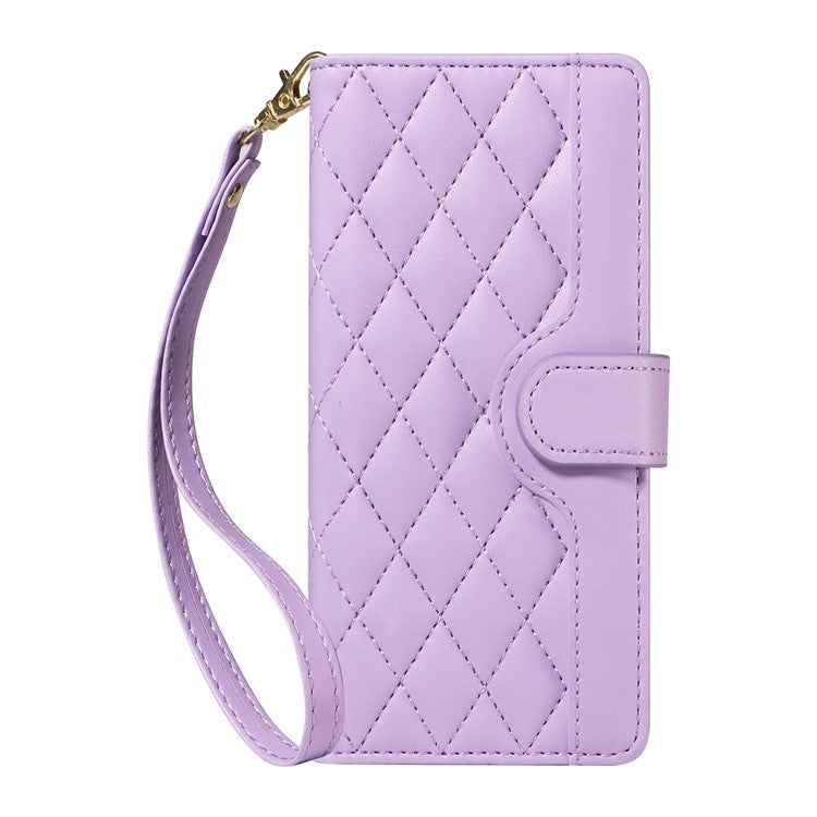 For Motorola Edge 50 Neo 5G / Moto S50 5G / Thinkphone 25 5G Case Wallet Rhombus Leather Phone Cover with Shoulder Strap, Wrist Strap - Light Purple