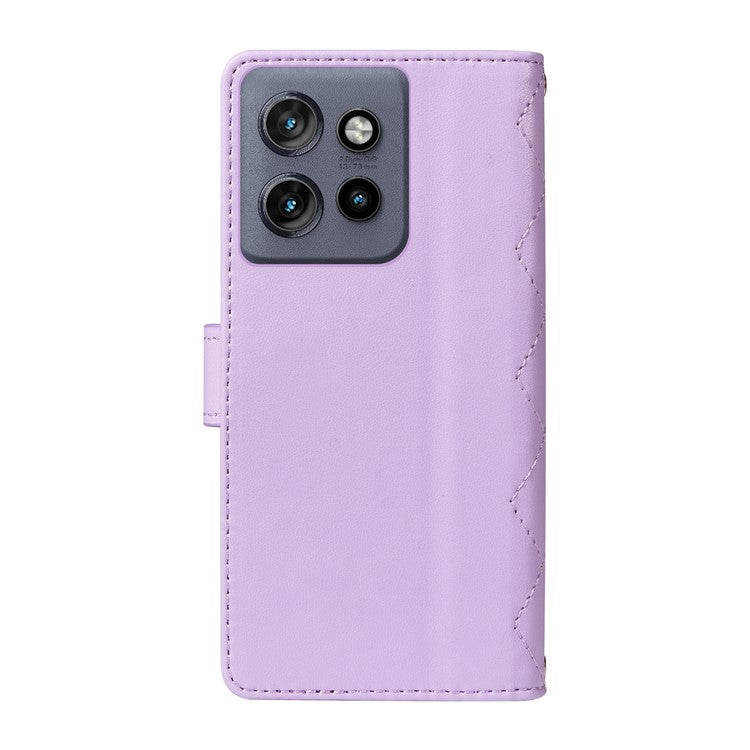 For Motorola Edge 50 Neo 5G / Moto S50 5G / Thinkphone 25 5G Case Wallet Rhombus Leather Phone Cover with Shoulder Strap, Wrist Strap - Light Purple