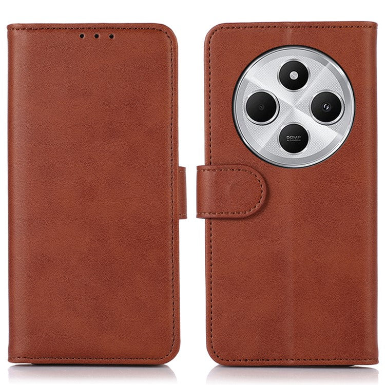 For Xiaomi Redmi 14C 4G Case Cowhide Texture Leather Wallet Phone Cover with Stand - Brown