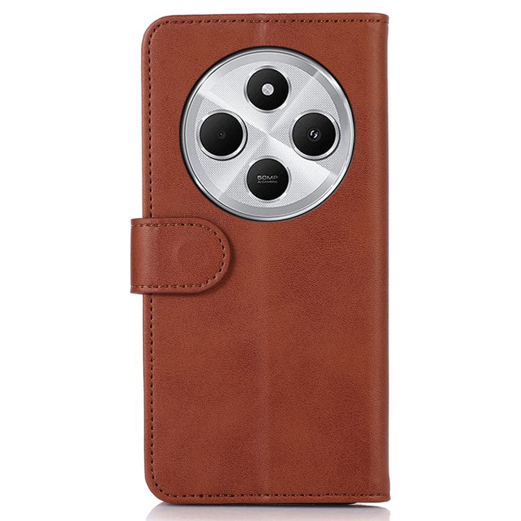 For Xiaomi Redmi 14C 4G Case Cowhide Texture Leather Wallet Phone Cover with Stand - Brown