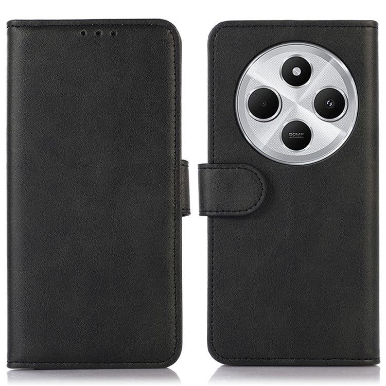 For Xiaomi Redmi 14C 4G Case Cowhide Texture Leather Wallet Phone Cover with Stand - Black