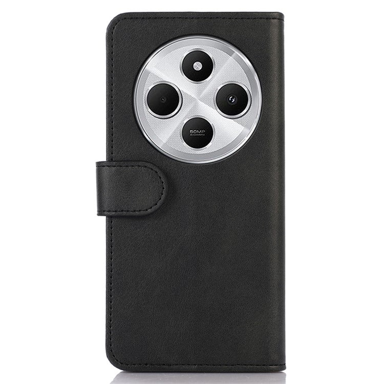 For Xiaomi Redmi 14C 4G Case Cowhide Texture Leather Wallet Phone Cover with Stand - Black