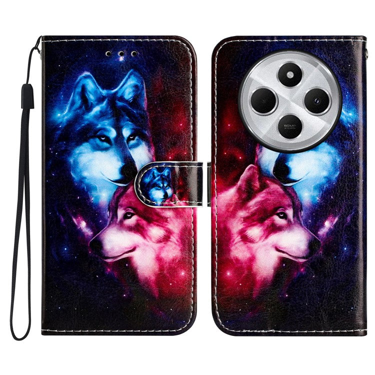 For Xiaomi Poco C75 4G / Redmi 14R 5G / 14C 4G Wallet Case Printed Pattern Design Leather Phone Cover - Couple Wolf