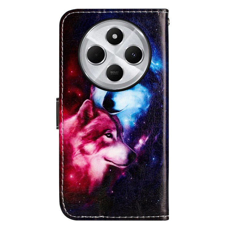 For Xiaomi Poco C75 4G / Redmi 14R 5G / 14C 4G Wallet Case Printed Pattern Design Leather Phone Cover - Couple Wolf