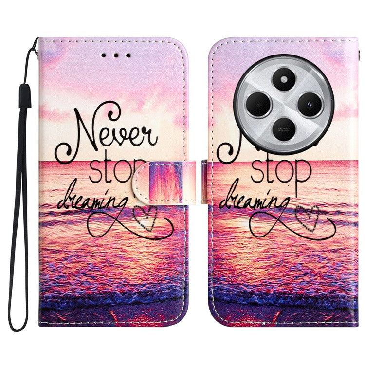 For Xiaomi Poco C75 4G / Redmi 14R 5G / 14C 4G Wallet Case Printed Pattern Design Leather Phone Cover - Never Stop Dreaming