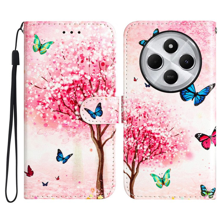 For Xiaomi Poco C75 4G / Redmi 14R 5G / 14C 4G Wallet Case Printed Pattern Design Leather Phone Cover - Cherry Blossoms Tree