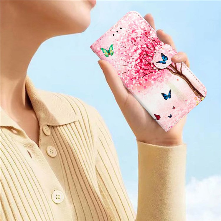 For Xiaomi Poco C75 4G / Redmi 14R 5G / 14C 4G Wallet Case Printed Pattern Design Leather Phone Cover - Cherry Blossoms Tree