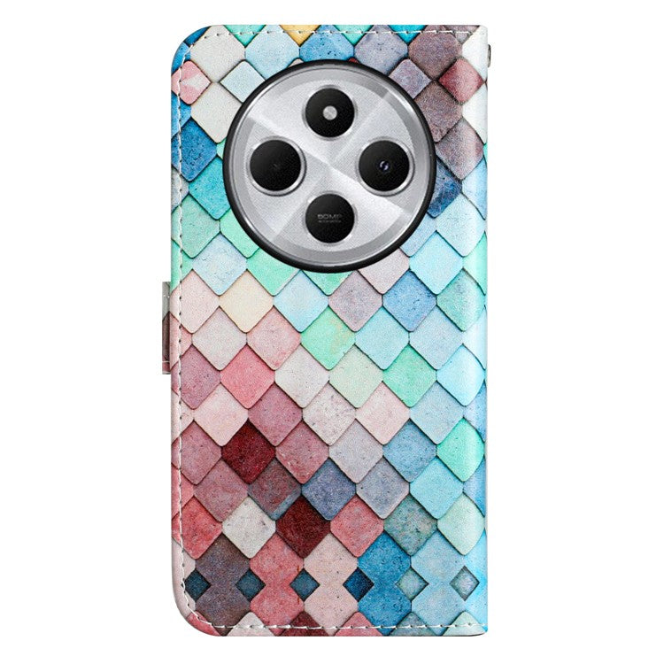 For Xiaomi Poco C75 4G / Redmi 14R 5G / 14C 4G Wallet Case Printed Pattern Design Leather Phone Cover - Grids