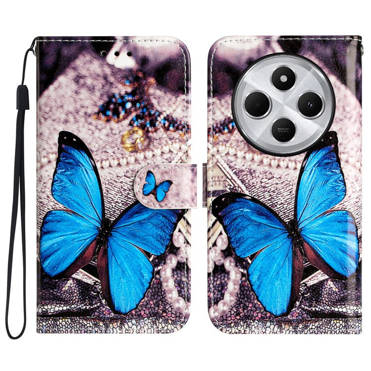 For Xiaomi Poco C75 4G / Redmi 14R 5G / 14C 4G Wallet Case Printed Pattern Design Leather Phone Cover - Blue Butterfly