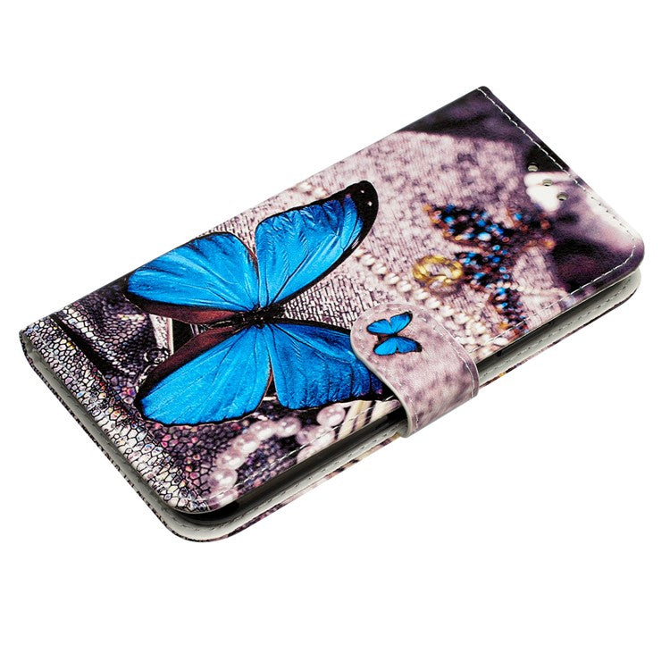 For Xiaomi Poco C75 4G / Redmi 14R 5G / 14C 4G Wallet Case Printed Pattern Design Leather Phone Cover - Blue Butterfly