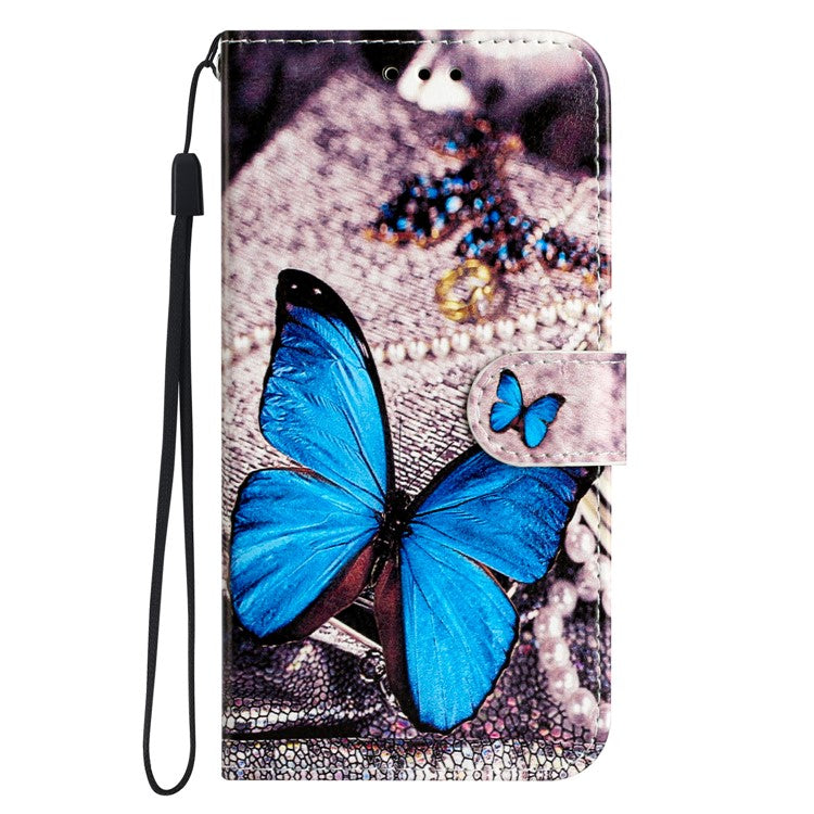 For Xiaomi Poco C75 4G / Redmi 14R 5G / 14C 4G Wallet Case Printed Pattern Design Leather Phone Cover - Blue Butterfly