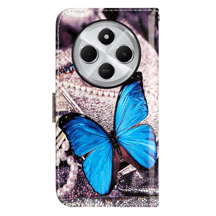 For Xiaomi Poco C75 4G / Redmi 14R 5G / 14C 4G Wallet Case Printed Pattern Design Leather Phone Cover - Blue Butterfly