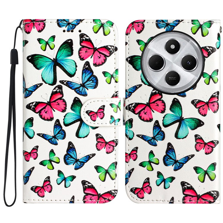 For Xiaomi Poco C75 4G / Redmi 14R 5G / 14C 4G Wallet Case Printed Pattern Design Leather Phone Cover - Butterflies