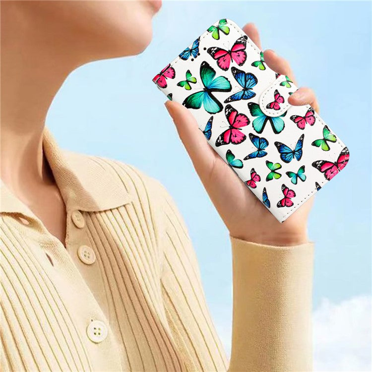 For Xiaomi Poco C75 4G / Redmi 14R 5G / 14C 4G Wallet Case Printed Pattern Design Leather Phone Cover - Butterflies