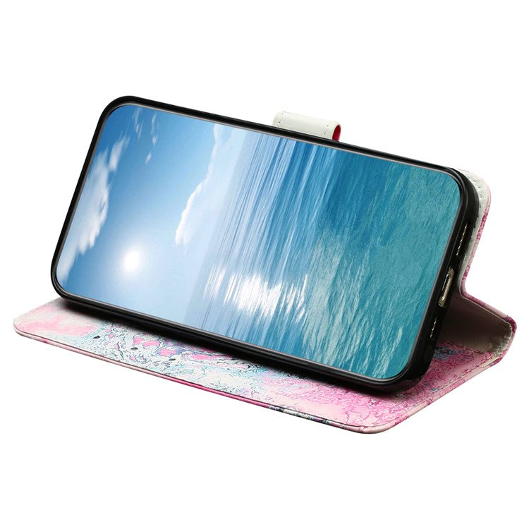 For Xiaomi Redmi 14C 4G Case Pattern PU Leather Flip Phone Cover - Pink Seawater Marble