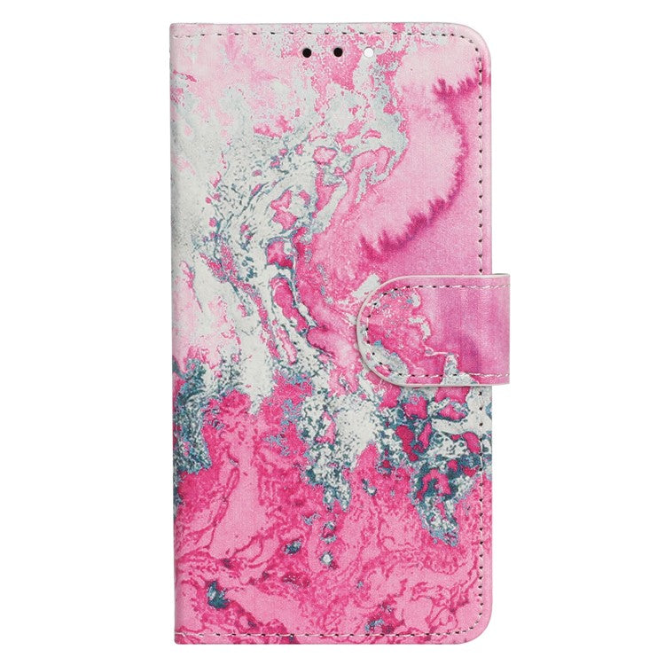 For Xiaomi Redmi 14C 4G Case Pattern PU Leather Flip Phone Cover - Pink Seawater Marble