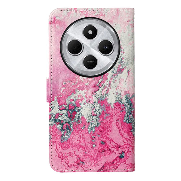 For Xiaomi Redmi 14C 4G Case Pattern PU Leather Flip Phone Cover - Pink Seawater Marble