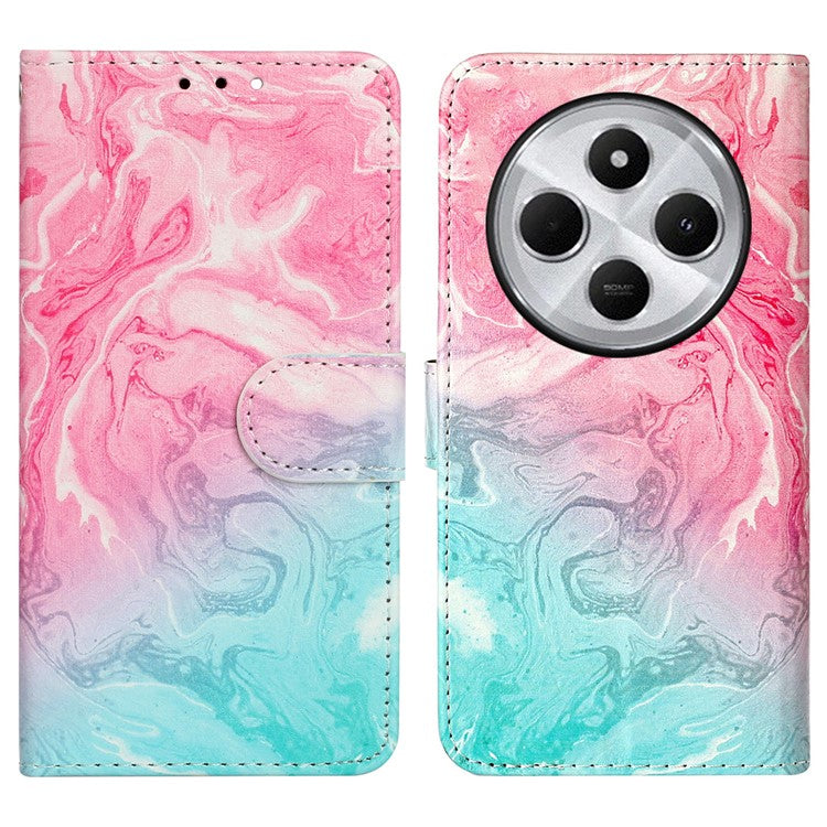 For Xiaomi Redmi 14C 4G Case Pattern PU Leather Flip Phone Cover - Pink Green Marble