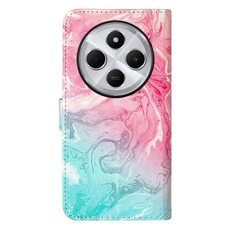 For Xiaomi Redmi 14C 4G Case Pattern PU Leather Flip Phone Cover - Pink Green Marble