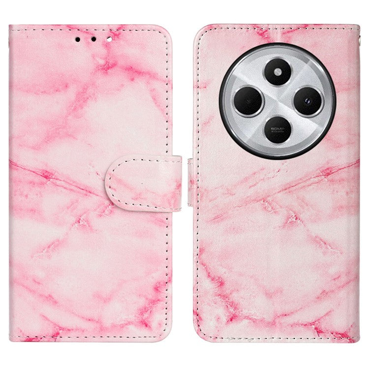 For Xiaomi Redmi 14C 4G Case Pattern PU Leather Flip Phone Cover - Pink Marble