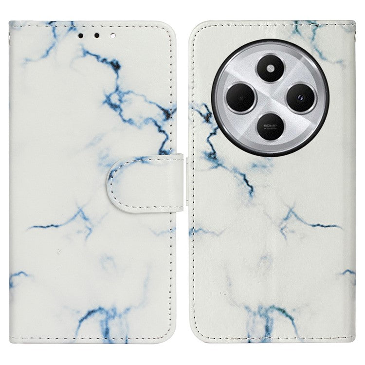 For Xiaomi Redmi 14C 4G Case Pattern PU Leather Flip Phone Cover - White Marble