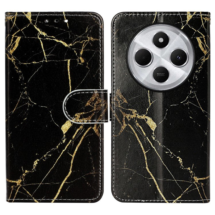 For Xiaomi Redmi 14C 4G Case Pattern PU Leather Flip Phone Cover - Black Gold Marble