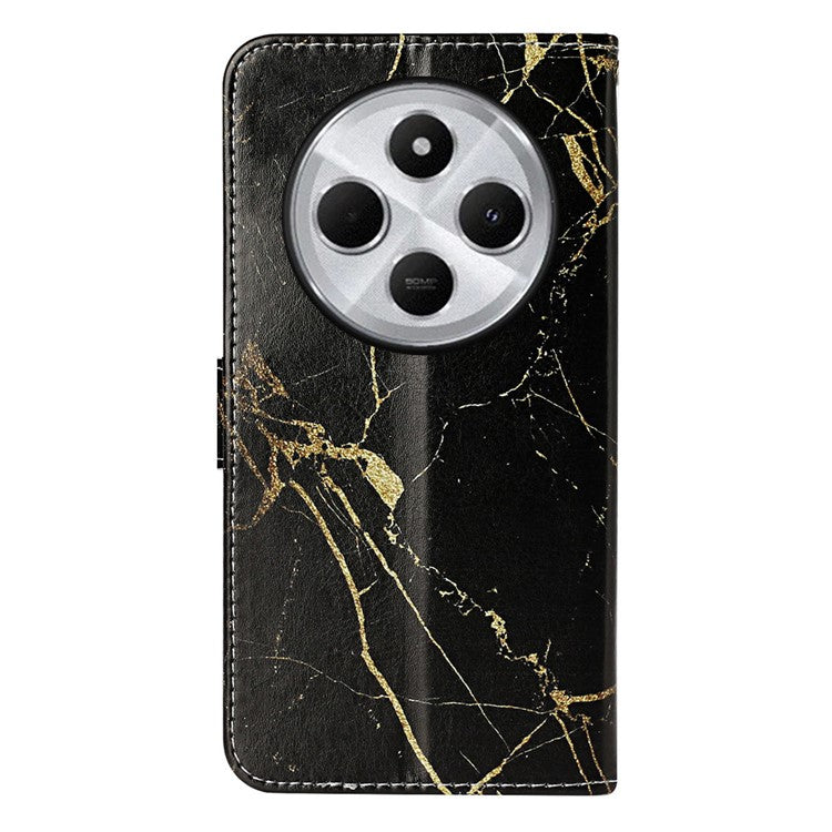 For Xiaomi Redmi 14C 4G Case Pattern PU Leather Flip Phone Cover - Black Gold Marble