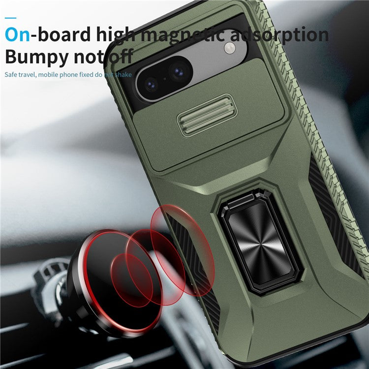 For Google Pixel 8a Case Camshield Kickstand TPU+PC Anti-Slip Phone Cover - Green