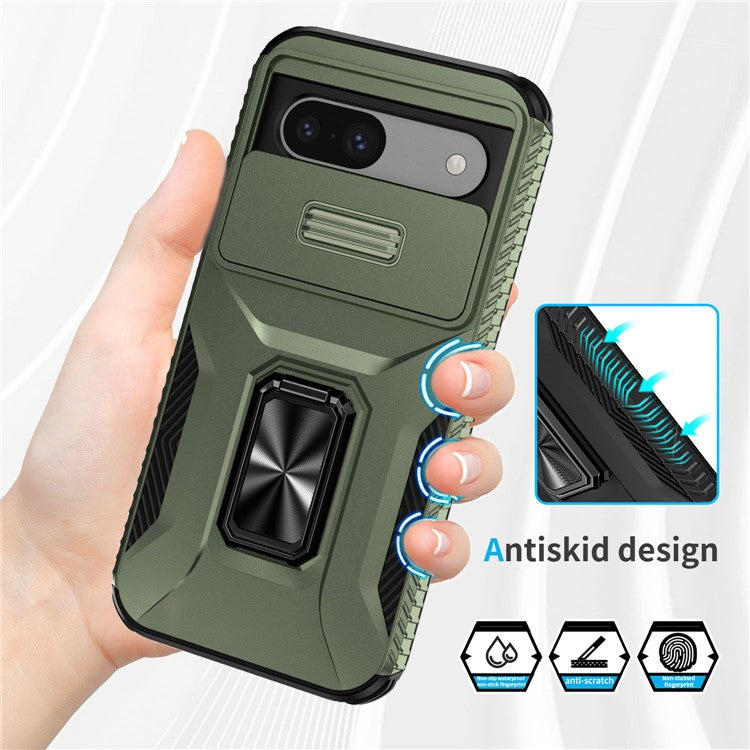 For Google Pixel 8a Case Camshield Kickstand TPU+PC Anti-Slip Phone Cover - Green