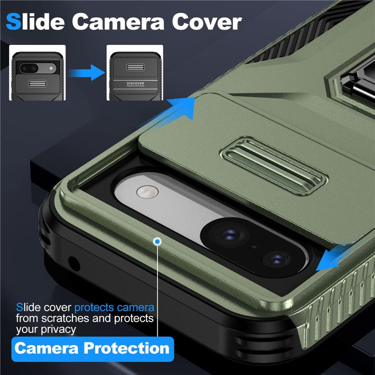 For Google Pixel 8a Case Camshield Kickstand TPU+PC Anti-Slip Phone Cover - Green