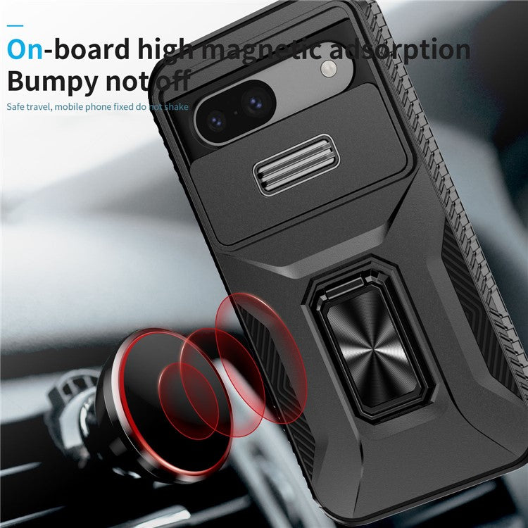 For Google Pixel 8a Case Camshield Kickstand TPU+PC Anti-Slip Phone Cover - Black