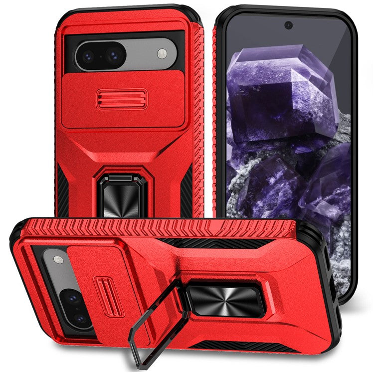 For Google Pixel 8a Case Camshield Kickstand TPU+PC Anti-Slip Phone Cover - Red