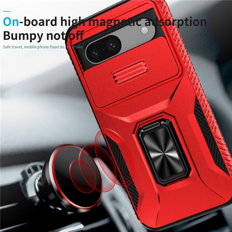 For Google Pixel 8a Case Camshield Kickstand TPU+PC Anti-Slip Phone Cover - Red