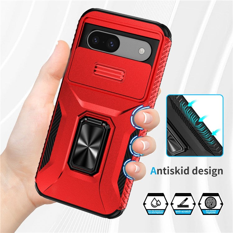 For Google Pixel 8a Case Camshield Kickstand TPU+PC Anti-Slip Phone Cover - Red