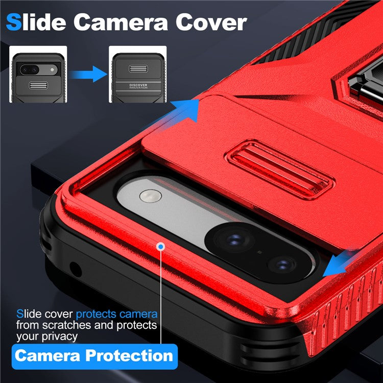 For Google Pixel 8a Case Camshield Kickstand TPU+PC Anti-Slip Phone Cover - Red